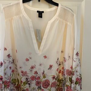 Ann Taylor Factory Cream Floral 3/4 Sleeve Blouse